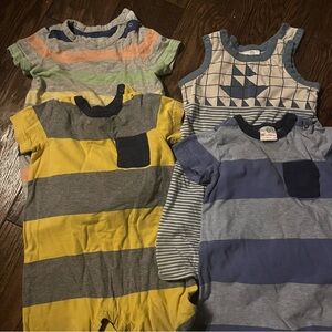 Hanna Andersson Striped and Geometric outfit bundle  - Blue, Yellow, Gray 12-18